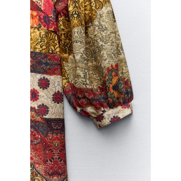 ZARA BOHO PATCHWORK PRINTED MIDI DRESS - Picture 9 of 11